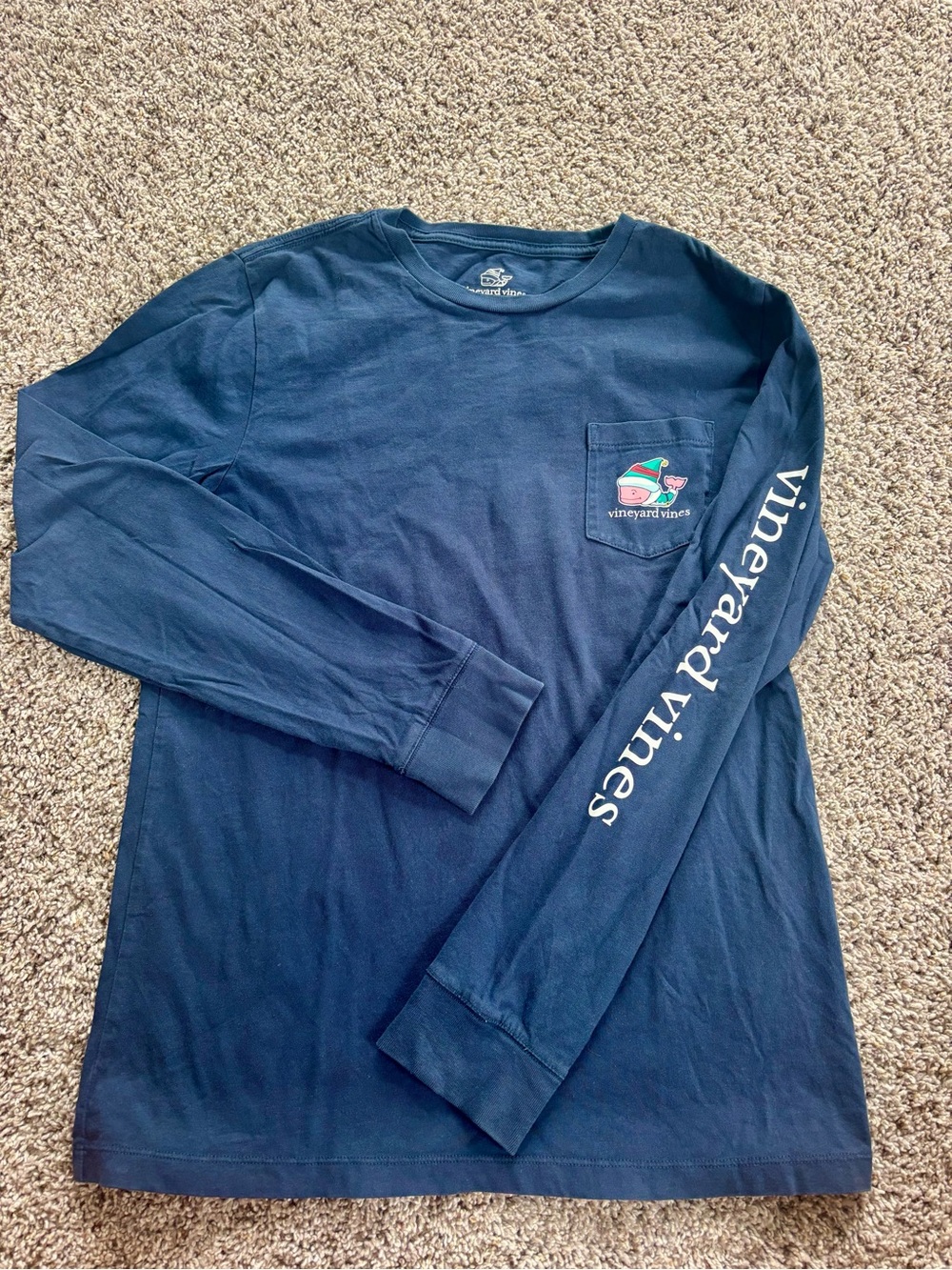 Kids Holiday Vineyard Vines Navy Long Sleeve Pocket Tee